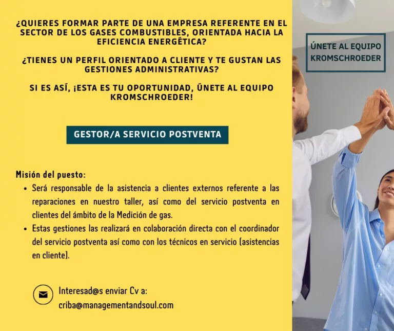 Flyer oferta trabajo Kromschroeder Gestor/a servicio post venta