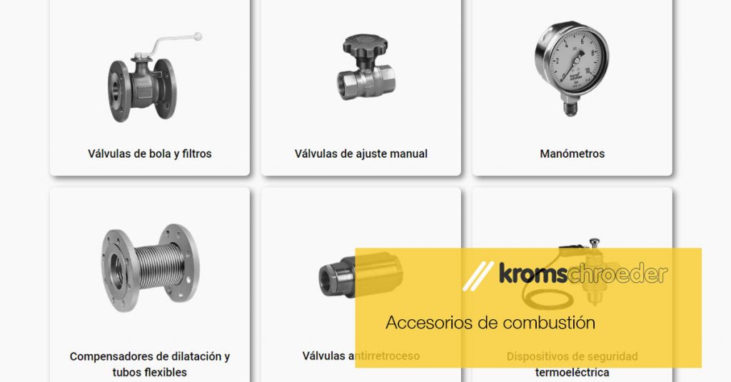 Diferentes imágenes de los accesorios de combustion Kromschroeder